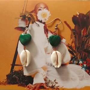 Malachite & Cowrie Shell Earrings by House of Negesti NEW